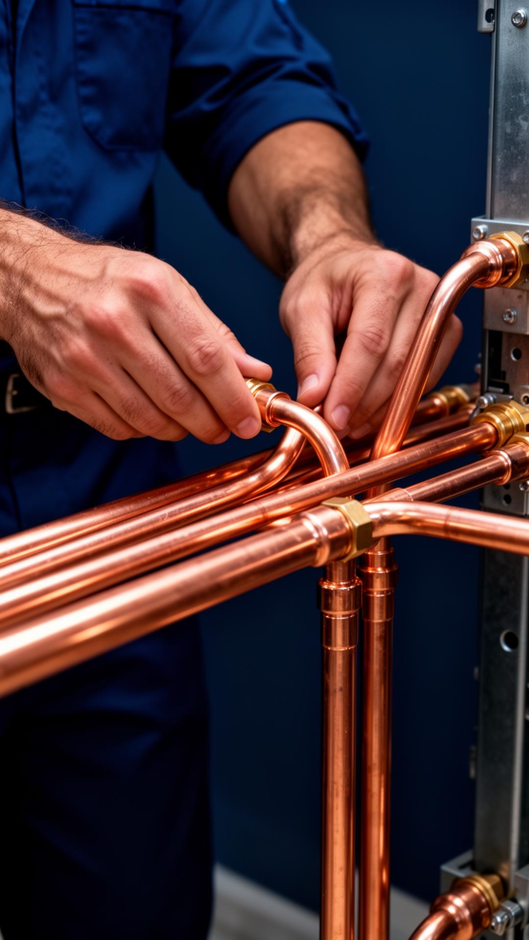 Master technician installing copper refrigerant lines